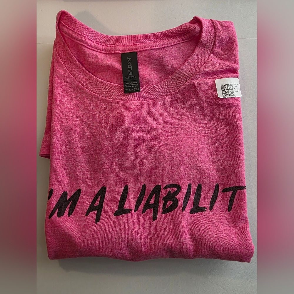 Gildan I'm A Liabilty Heather Pink Graphic T-Shirt 2XL NWT AB-2583